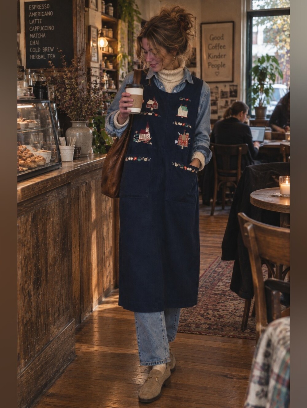 Vintage Cottage Cove Embroidered Overall Dress
